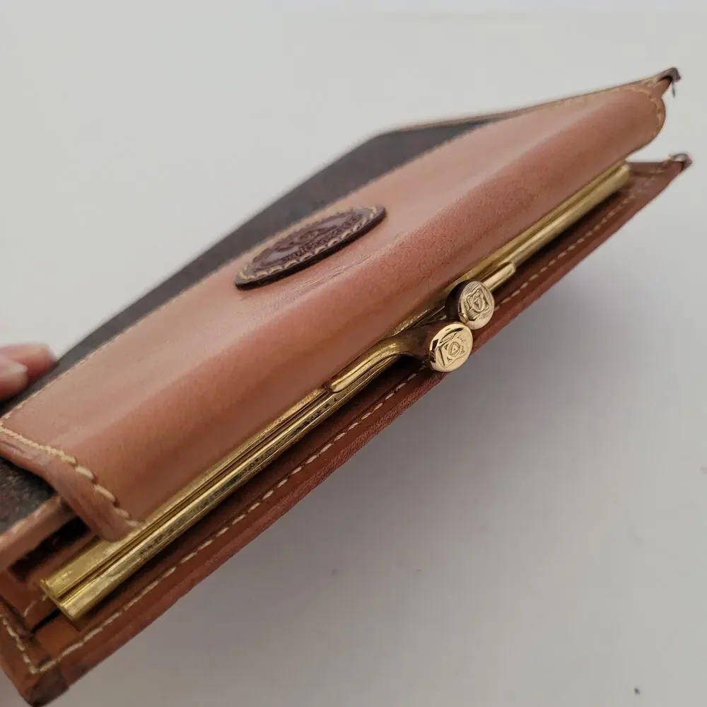 Angiolo‎ Del Gabbo Vintage Brown Paisley Medium Leather Wallet Italian Kisslock